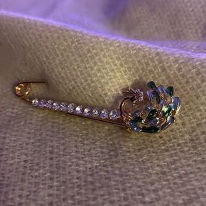 Peacock Safety Pin Brooch